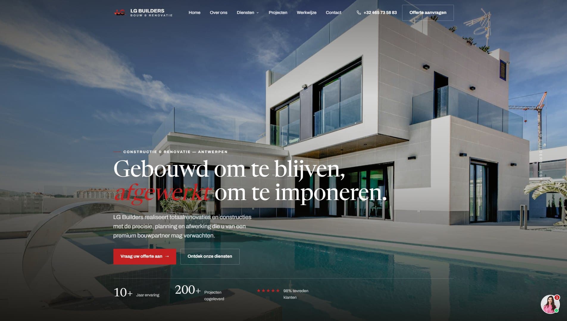 The LG Builders home page — premium bouw & renovatie in Antwerp